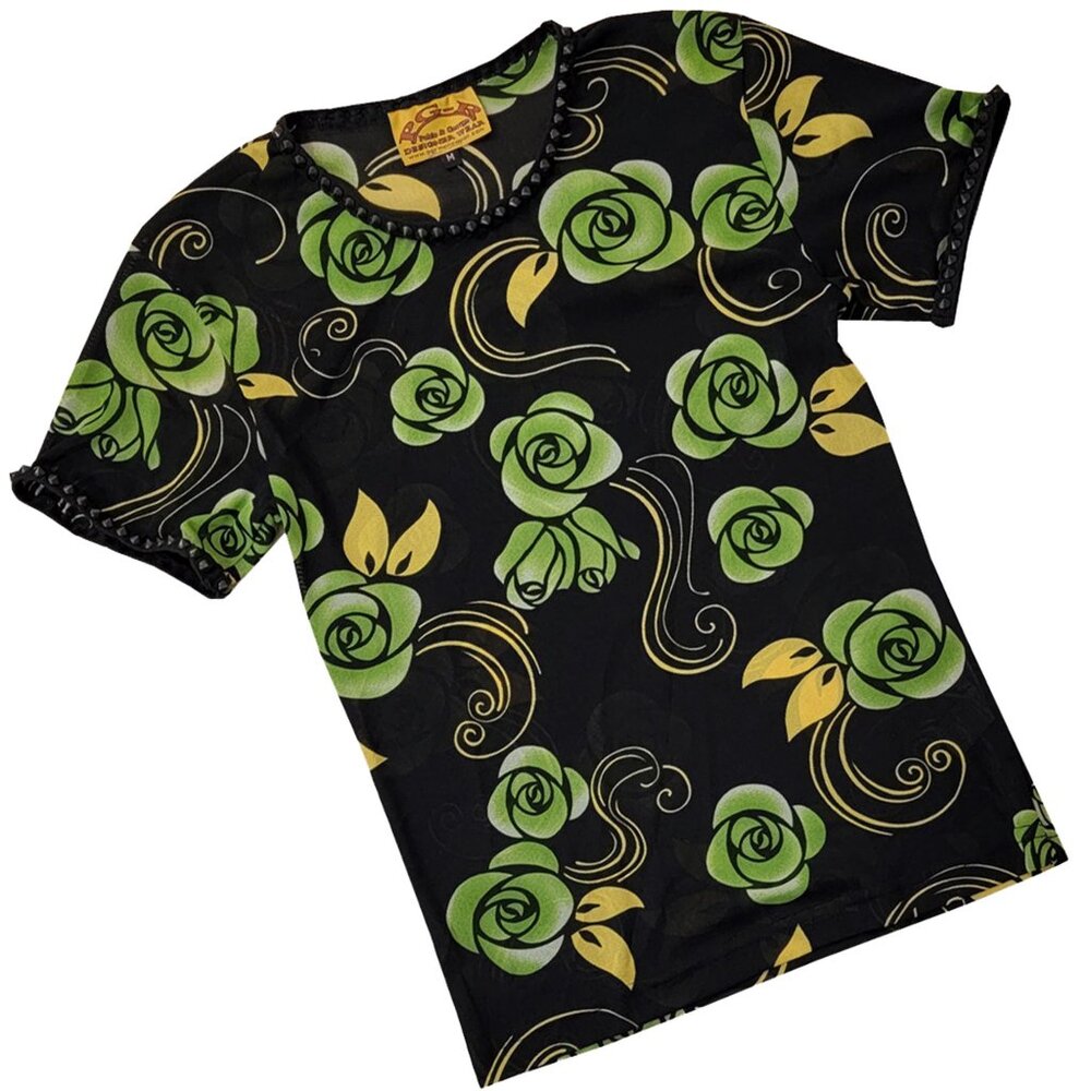 Spiked Floral Studded Men's Green Mesh T-shirt